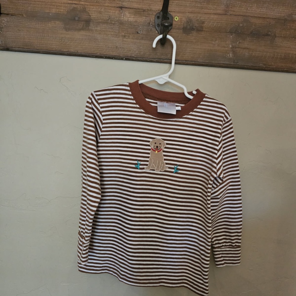 Little English Labrador Appliqué Striped Shirt